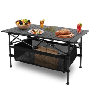 Folding Camping Table Portable Lightweight Aluminum Roll-up Picnic BBQ Desk With Carrying Bag For Outdoor Beach Backyard Party Patio