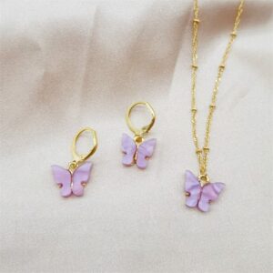 Color Acrylic Butterfly Earrings And Necklace Set